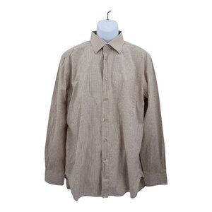 Ermenegildo Zegna Plaid Button Down Shirt Size 44 17.5 Tan Regular Fit